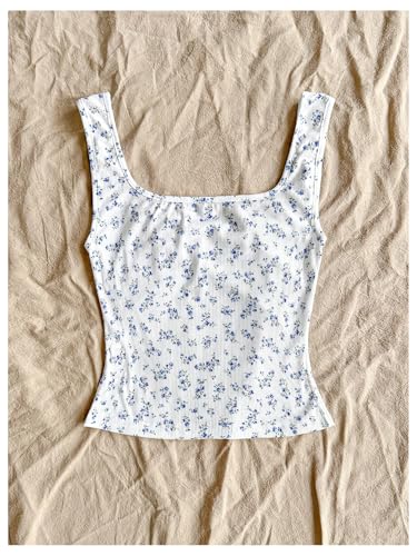 Girl's Ditsy Floral Sleeveless Tank Top Crop Tops Twist Sweetheart Neck Fitted Crop Tops2