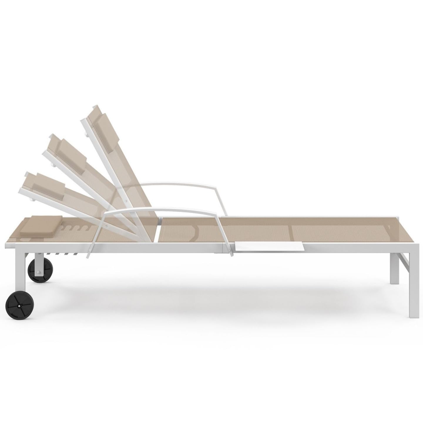 IDMarket - Lot de 2 transats de Jardin inclinables Java avec tablettes en Acier Blanc et Toile Beige
