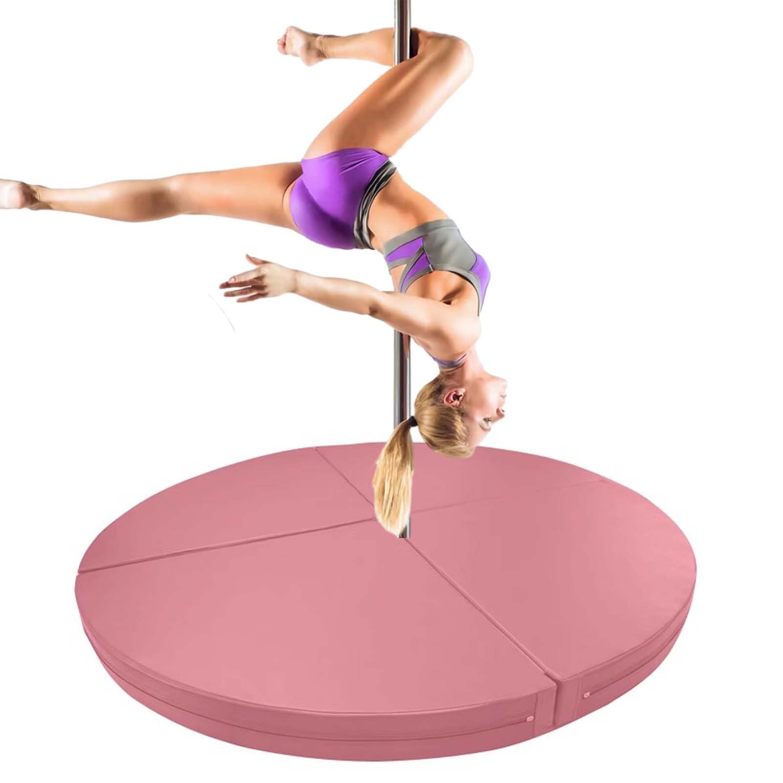 WJFTODAY Round Folding Crash Mat for Pole Dancing, 1"-4" Thick Foam Safety Pad for Gymnastics, Aerial Yoga, Non-Slip PU Leather, Anti-Collision, Pink, 150cm x 10cm (59"x3.9")