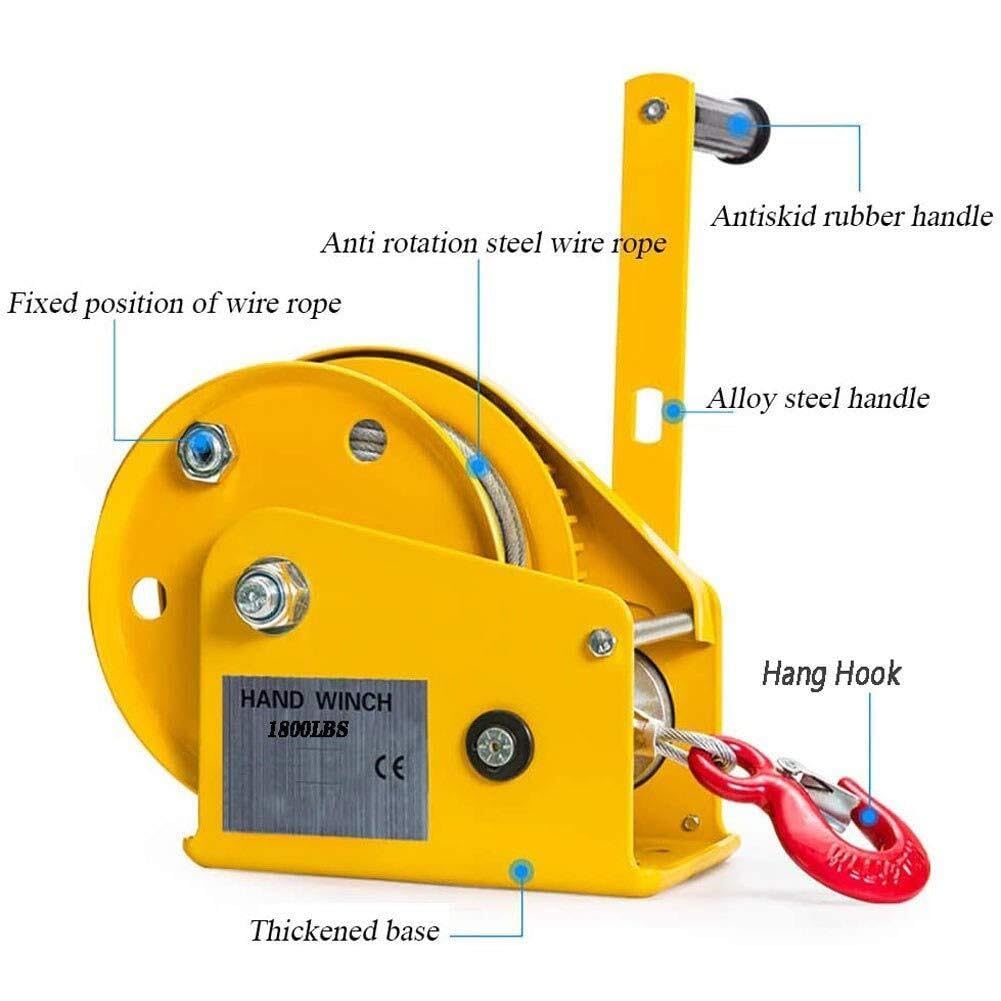 Verricello manuale a manovella, 816,5 kg, resistente, per ATV, barca, rimorchio, garage, fattorie o magazzini, sollevamento carichi pesanti, con cavo da 30 m (800 cm, 544 kg)