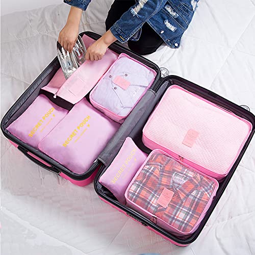 Packing Cubes 7 Set Packing Organizers Travel Luggage Organizer Bags for Backpack Suitcases (Pink)2