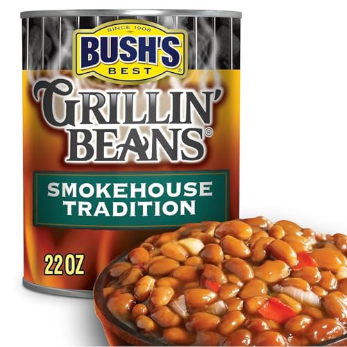Image of Bush's Best Grillin' Beans, Smokehouse Tradition Seasoned BBQ Beans for Cookouts, Burgers, Hot Dogs and Easy Side Dishes, 22 Ounce (Pack of 18)
