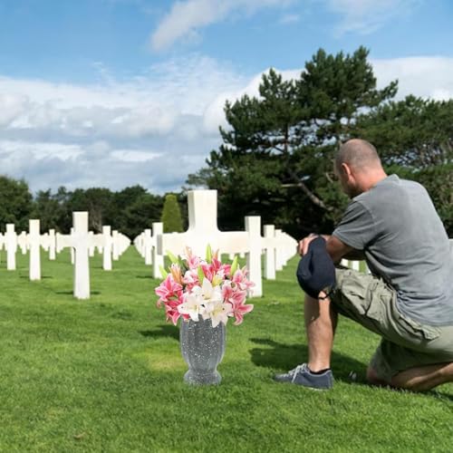Cemetery vase for Grave Decorations,Flower Holders for Cemetery vases with Metal Spikes&Drain Stopper,Grave Decorations for Cemetery Headstone Vase,Ideal for Honoring The Loss of L image 2
