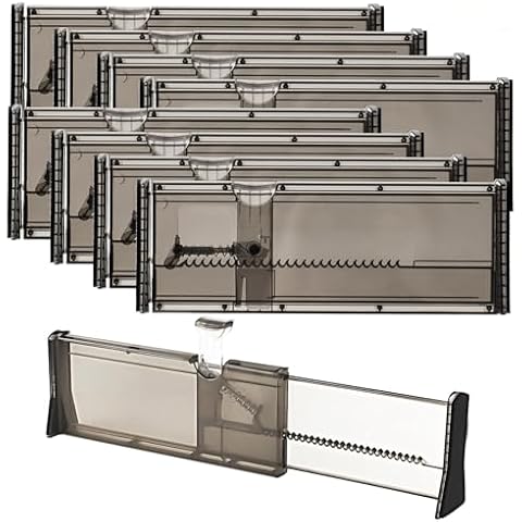 Ormeli Plastic Drawer Organizer, Expandable Dresser Separators, Adjustable Drawer Dividers for Clothes, Kitchen Utensils, Bedroom, Bookcase, with Foam Ends, Lo (4" Tall 11"-17" Long, 8 Pack-Black) Cover