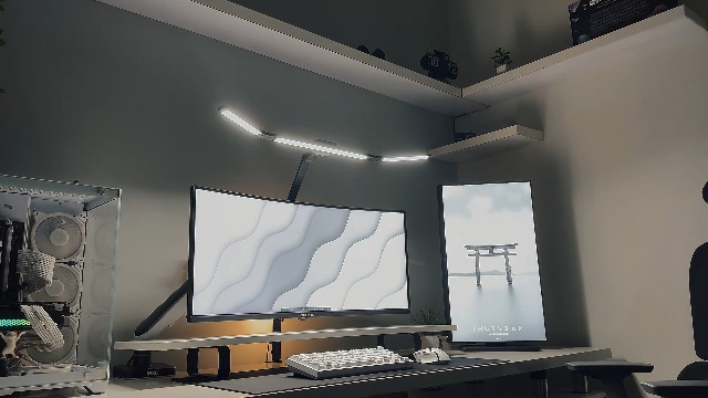 Image of Quntis 32.5 inch Architect Desk Lamps for Office Home Dorm - Eye Care 3 Light Bar 1100LM Bright, Ambient Backlight, Radar Sensor, Remote Control, 2H Timer, Workbench Drafting Reading Video Conference Task