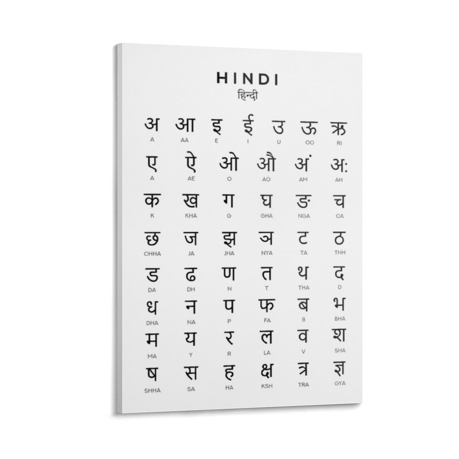 RTWETFDS Hindi Alphabet Chart Poster Hindi Varnamala Language Chart Language Graphic Wall Art Poster Canvas Painting Wall Art Poster for Bedroom Living Room Decor 12x18inch(30x45cm) Frame-style