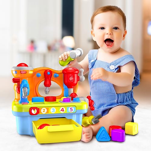 Toys For 1 Year Old Boy Gifts For Baby Boy Toys, Musical Learning Workbench Toy For Boys Kids Construction Work Bench Building Tools Sound Effects Lights Engineering Pretend Play One Year Old Boy Toys #TOP1