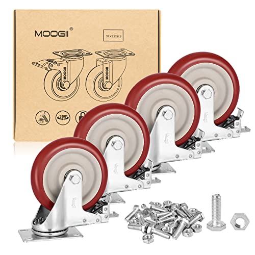 Moogiitools 5 Inch Swivel Caster Wheels With Dual Locking, Heavy Duty Of 1400Lbs, Premium Polyurethane No Noise Wheels For Furniture And Cart Set Of 4(Free Bolts And Nuts) #TOP7