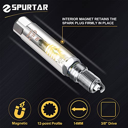 Spurtar 14Mm Spark Plug Socket 3/8-Inch Drive Thin Wall Magnetic Spark Plug Socket - 12-Point Design Compatible With Bmw Mini Motorcycle, Car, Suv, Mercedes, Nissan, Peugeot #TOP2