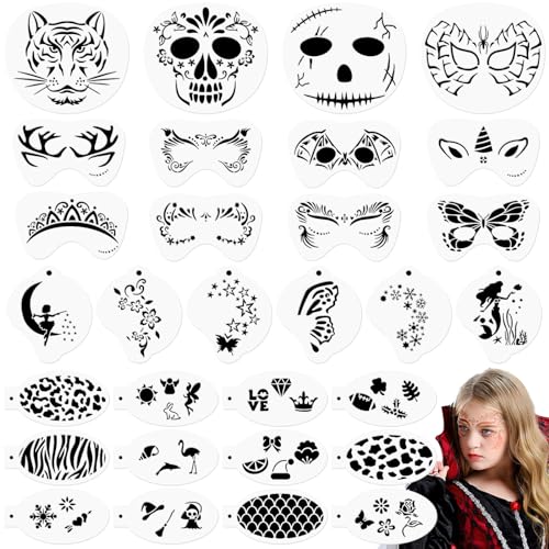 OOTSR 30 Palmilha de pinturas rosto para menino adulto, modelo de pintura facial Halloween reutilizável para festas de maquilhagem carnaval