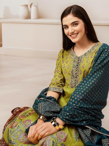 Image of ishin Floral printed a-line kurta with pants and dupatta
