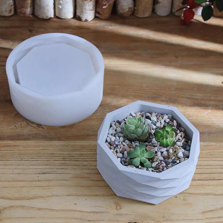 Miniatura 2 de Moldes de silicona para macetas de resina epoxi, molde geométrico redondo grande para jarrón de hormigón, arcilla para suculentas, molde para