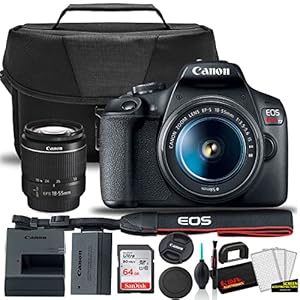 Canon EOS Rebel T7 DSLR Camera with 18-55mm Lens Starter Bundle + Includes: EOS Bag + Sandisk Ultra 64GB Card + Clean and Care Kit + More (Renewed)