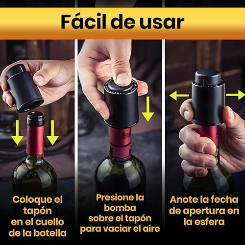 Tapon Vino Bomba Vacio | Conserva el Sabor 10 Días | Accesorios Vino Tapones Botellas | Gadgets Útiles en Caja Premium | Regalo Hombre Mujer Original - imagen 5