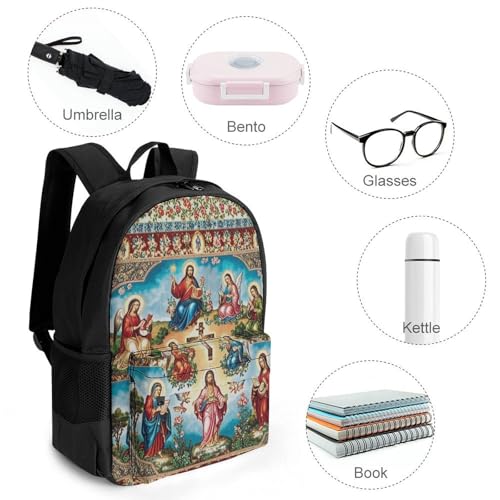 Men Women Polyester Catholic Saints Art Daypack Backpack Large Capacity Carry On Bag With Smooth Zippers for Hiking Picnic Walking Cycling4