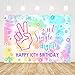 Sendy 7x5ft Out Single Digits Backdrop Happy 10th Birthday Party Decorations Supplies for Girl Tie Dye Rainbow It's My 10 Years Old Bday Background Banner Photo Studio Props Vinyl, Pink