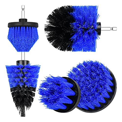ドリルブラシアタッチメントセット 電動ドリル ブラシ 掃除 六角軸 5 個セット ブルー ドリルブラシ 掃除 多目的 クリーニングブラシセット バスルーム キッチン タイル グラウト プール フローリング 車 浴室 車輪 ホイール用