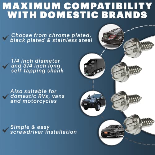 Image of OttoSpeed Rustproof License Plate Screws for US Domestic Vehicles & Select Imports - Stainless Steel Bolts for Vehicles that Use Plastic Inserts (32-Pack, Stainless-Slotted)