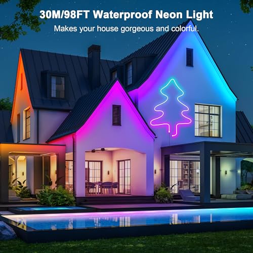 Image of Cozylady RGB Neon Light LED Rope Light,Waterproof Bluetooth APP Remote Control Music Sync Strip Light,24V Flexible DIY Silicone Light for Bedroom Home Indoor Outdoor Decoration(30m /100ft)
