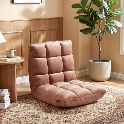 Image of COSTWAY Floor Chair, Video Gaming Chairs with Back Support | Adjustable 14-Position, Alloy Steel Frame, Lazy Sofa Lounge Recliner for Adults Kids (Tan)