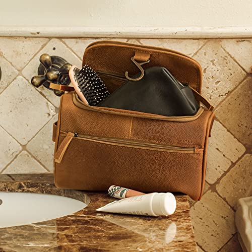 Yayas Leather Light Brown Hanging Travel Toiletry Bag For Men And Women Large Toiletry Organizer Hygiene Bag With Metal Swivel Hook,Durable Zippers And Large Capacity For Cosmetics (Us-Necesert-Cc) #TOP6