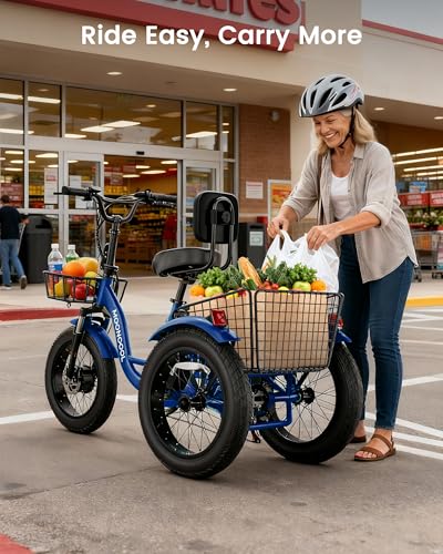 Image of MOONCOOL Electric Tricycle for Adults, 20 inch x 4 inch Fat Tire Electric Trike, 48V 500W Motorized Electric Bicycle Bikes, 3 Wheels 7 Speed Ebike with Removable Battery, Aluminum Frame & Large Basket