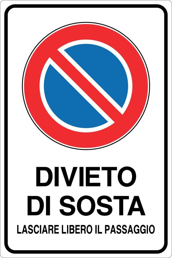 GLOBAL CARTELLO IN LAMIERA SCATOLATA RETTANGOLO 60X40 cm - DIVIETO DI SOSTA LASCIARE LIBERO IL PASSAGGIO - SEGNALE CATARIFRAGENTE (Classe 1)