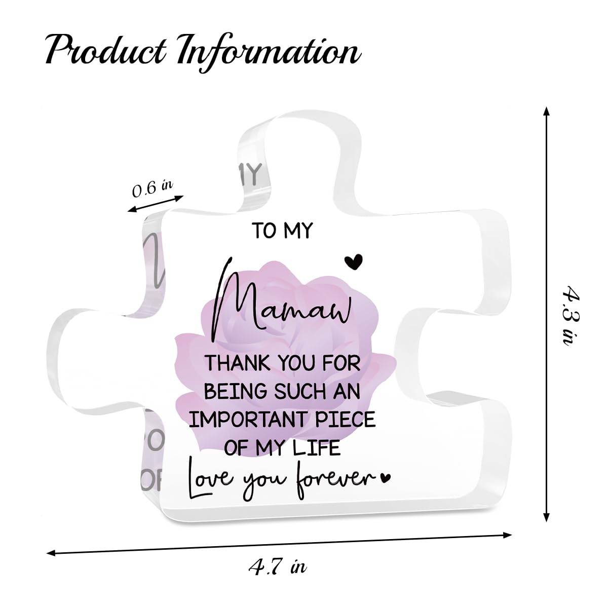 Mamaw Gifts Gifts for Mamaw Christmas From Grandkids Acrylic Puzzle Decorations 4.7 x 4.3 Inches Valentine's Day Christmas Birthday Gifts for Mamaw, Gifts Ideas for Mamaw Purple