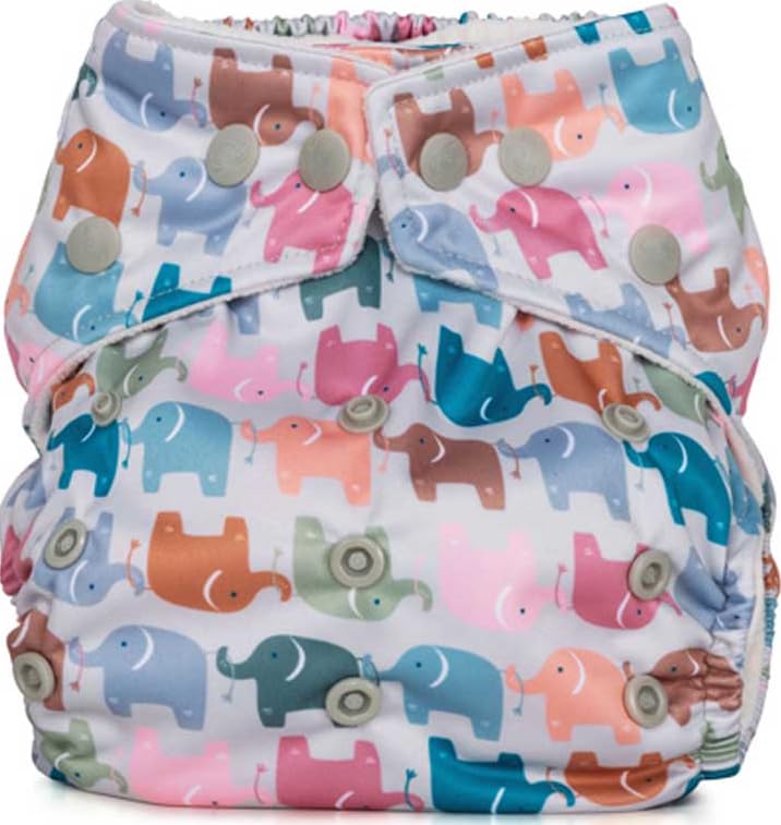 Reusable Washable Nappies Newborn and One Size Pocket Cloth Diaper 5-35lbs Each Nappy with 2 Bamboo Inserts Boosters, Adjustable Popper Closure Hook Loop, Premature (Elephants, One Size 10-35lbs)