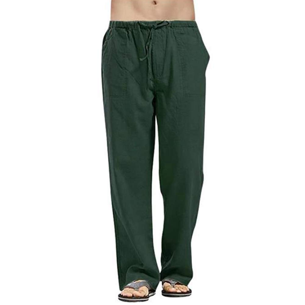 Vanvene - Pantaloni da uomo in lino, vestibilità ampia, casual, leggeri, con coulisse, da spiaggia e da yoga