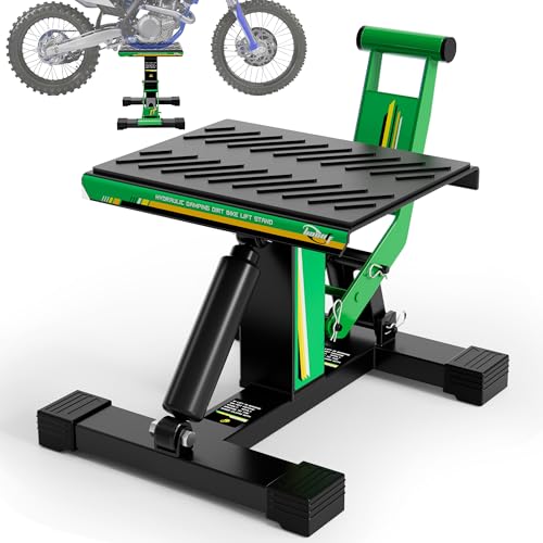BAOUFF Dirt Bike Stand Widen 1000Lbs Capacity Hydraulic Motorcycle Lift Jack Hoist Table Adjustable Lifting Ideal for E Dirtbike Pit Mini Bike Repair&Maintainance Accessorie-Green