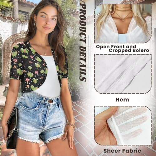 Image of Women's Shrug Short Sleeve Bolero Open Front Knit Party Tulle Cardigan Cropped Cardigan Shoulder Cover Up