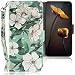 Produktbild CLM-Tech Hülle kompatibel mit Samsung Galaxy S10e - Tasche aus Kunstleder - Klapphülle mit Ständer und Kartenfächern, Blüten weiß grün