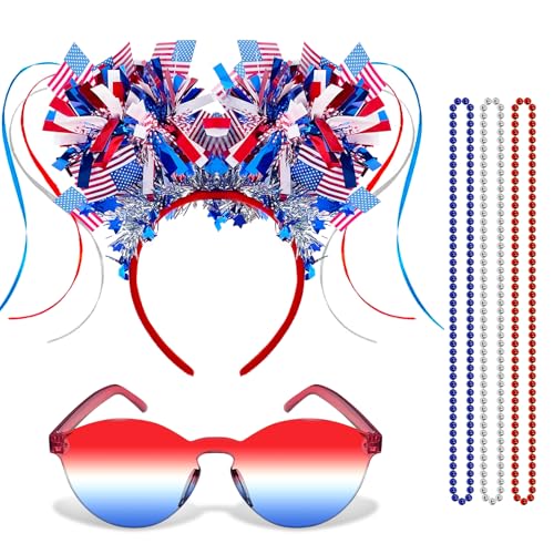 Asikkon 4th of July Headband for Women Girls, Red White and Blue Headband American Flag Hairband Set for Patriotic accessories Parade Halloween Party