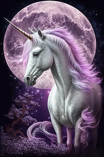 RMSGOZO Purple Unicorn Horse Diamond Painting - Summer Purple Night Animal Diamond Art Kits for Adults, Full Round Gemstone Crystal Cross Stitch Kit, for Wall Decor (12 X 16 Inch)