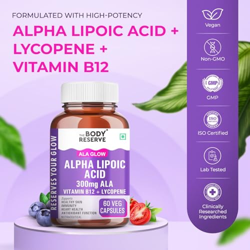 Image of The Body Reserve Alpha Lipoic Acid 300mg with Lycopene & Vitamin B12 | Nerve Health, Energy, Antioxidant & Healthy Blood Sugar Support | Vegan, Non-GMO, 60 Tablets