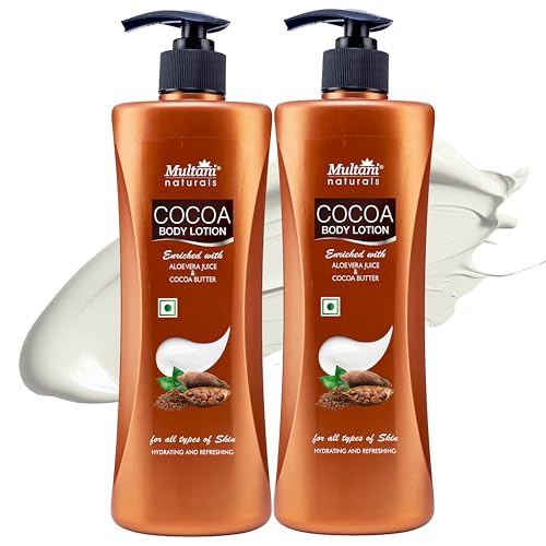 Image of Multani Natural Cocoa Body Lotion (Pack of 2 (400ml each) | Moisturising Body Lotion for Women & Men | Hydrating & Refreshing | Helps in Dryness Reduction & Softens The Skin | Paraben & SLS Free