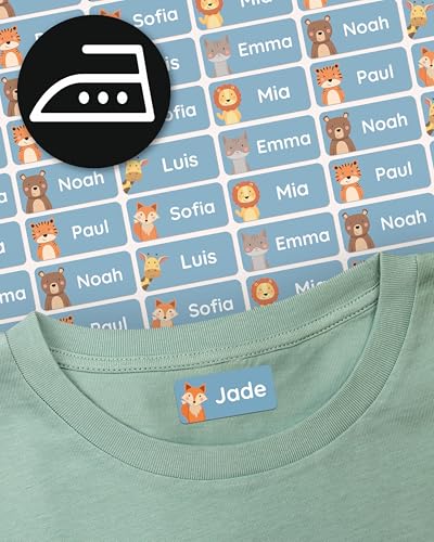 Étiquette Thermocollante Vetement - Etiquette Vetement Enfant à Repasser - Étiquettes Prénom Personnalisables et Lavables en Machine - (60 pièces, Bleu)