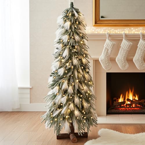 4.5ft Artificial Christmas Tree with Natural Reed & PE Branches, Realistic Slim Tabletop Holiday...
