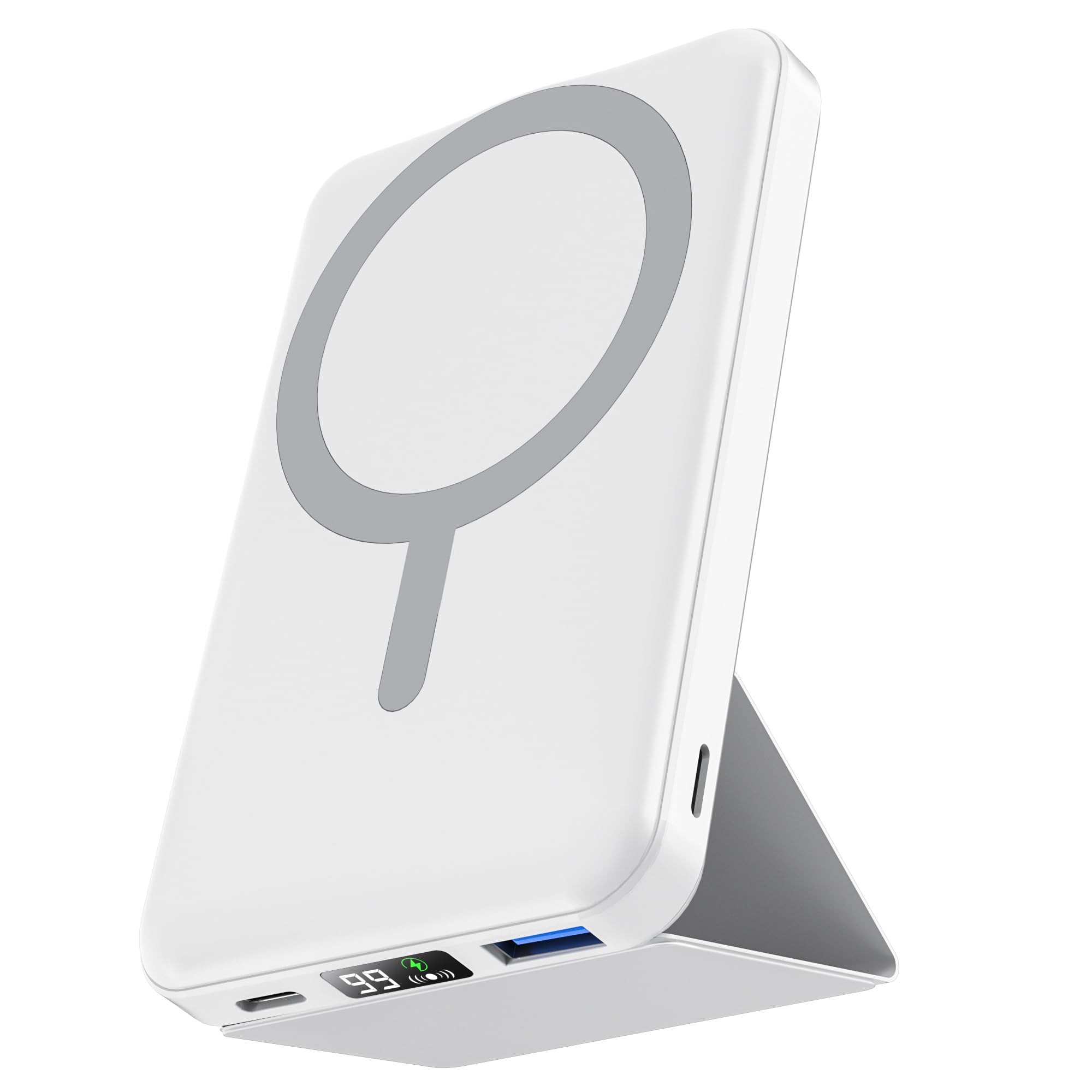 Podoru Powerbank für Magsafe, 10000mAh 22,5W Power Bank iPhone mit Ständer | 22,5W PD Schnellladung, mit USB‑C Kabel, LED Display, Magnetische Externe Handyakkus für iPhone 17/16/15/14/13/12 Serie
