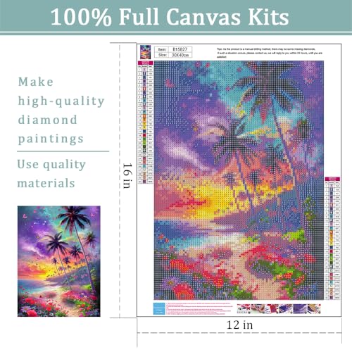 Image of Amphol Diamond Art Kits for Adults - Beach Full Round Drill Diamond Painting Kit with Tools - 5D DIY Embroidery Craft Kits for Home Decor Gift- 12 inchx16 inch