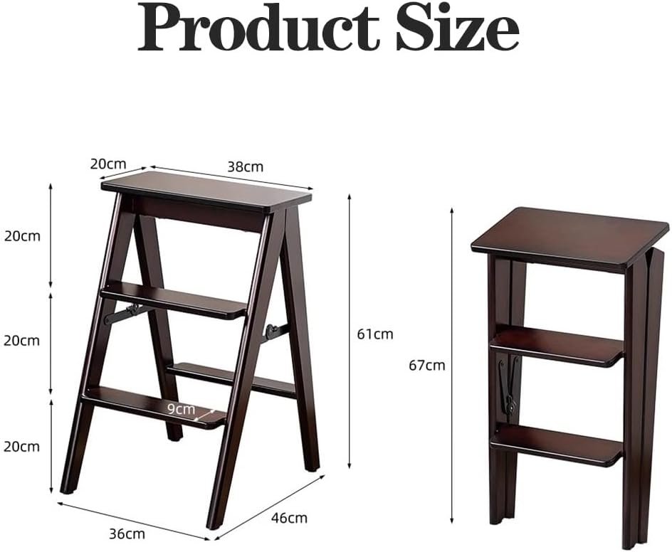 Folding Step Stool Step Ladder 3 Tier,Multi-Functional Folding Solid Wood Ladder Stool for Adults,Step Stool Household Step Ladder Stool for Office