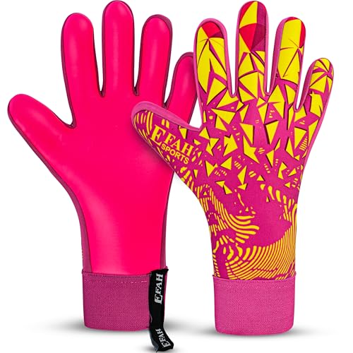 EFAH SPORTS Football Goalkeeper Gloves For Boys kids Children Youth Adult Professional Soccer Goalie Training Glove with Strong Grip Protection Palms (Pink, Size 8 suitable for size M-L adult)