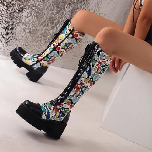 Bottes de chevalier de grande taille imprimées avec lacets avant chic