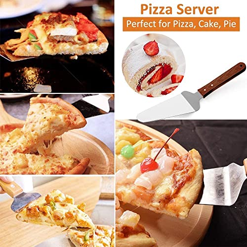Image of P-Plus International Pizza Cutter and Serving Turner Set - 2-Piece Tool With Wheel and Spatula (Red)