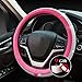 New Diamond Leather Steering Wheel Cover with Bling Bling Crystal Rhinestones, Universal Fit 15 Inch Car Wheel Protector for Women Girls Rose Red