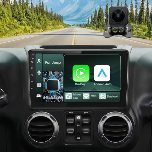 Nzjubo Car Radio Stereo for Jeep Wrangler JK 2007-2018 Grand Cherokee Patriot Compass Dodge Ram Touch Screen Car Stereo with Bluetooth Carplay Android Auto Backup Camera Head Unit for Jeep JK