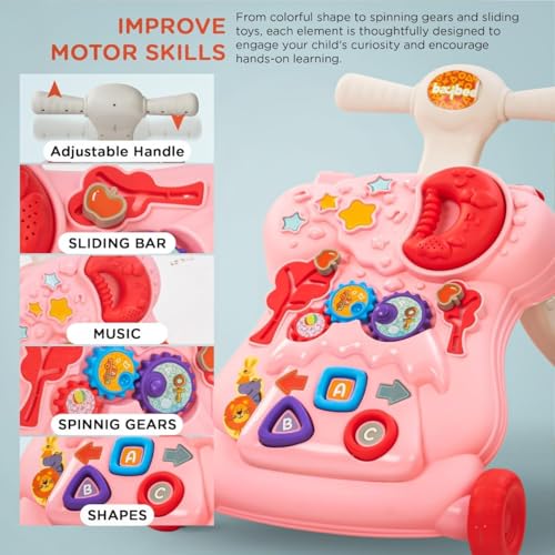 Image of Baybee Lilo Baby Walker for Kids, Baby Push Walker with Music, Rotating Gears & Grip Handle | Activity Kids Walker for Baby Toddlers | Walkers for 0 to 2 Years Boy Girl (Pink)