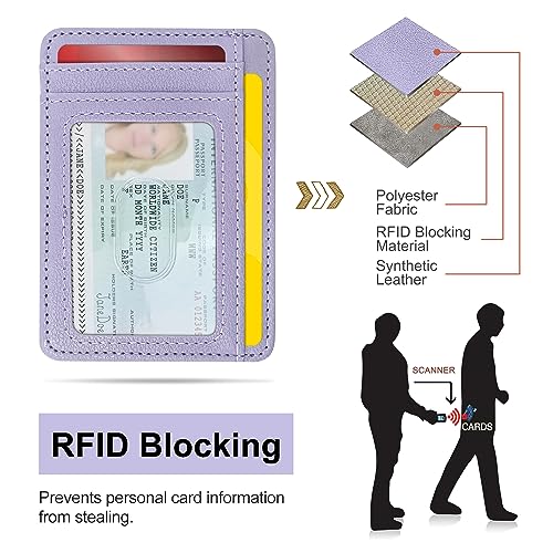 Image of CONISY Slim Credit Card Holder for Women, Thin Front Pocket Leather Mini Wallet with RFID Blocking (Purple)