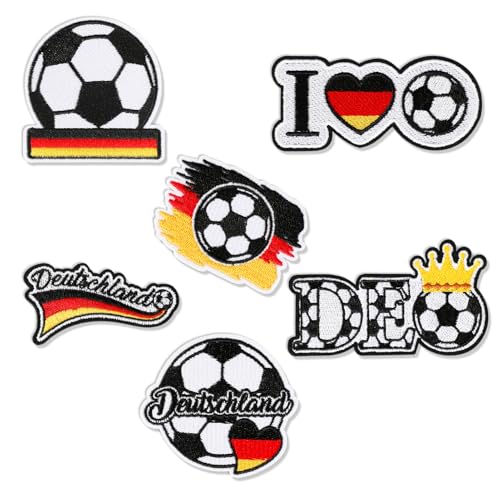 MWOOT 6 Piezas Parches Termoadhesivos de Fútbol Alemán, Parche Bordado de Fútbol Alemán, Parches Ropa Termoadhesivos para Gorras, Sombreros, Chaquetas, Jeans, Pantalones, Vestidos, Mochilas